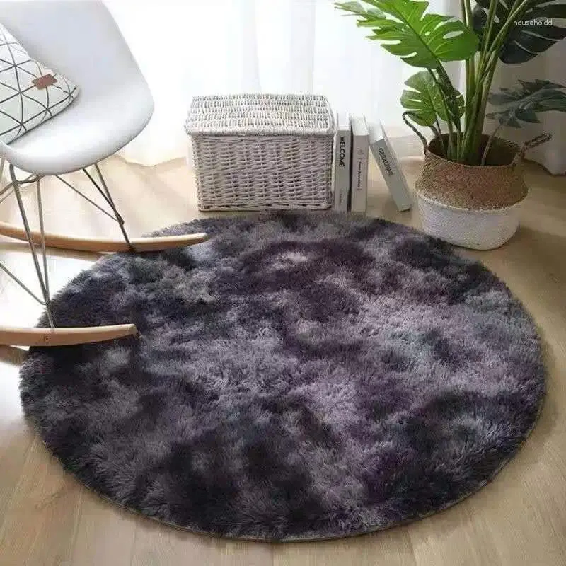 Tapis TuoX01 Tapis rond de couleur unie, tapis de sol en peluche pour chambre à coucher et chevet