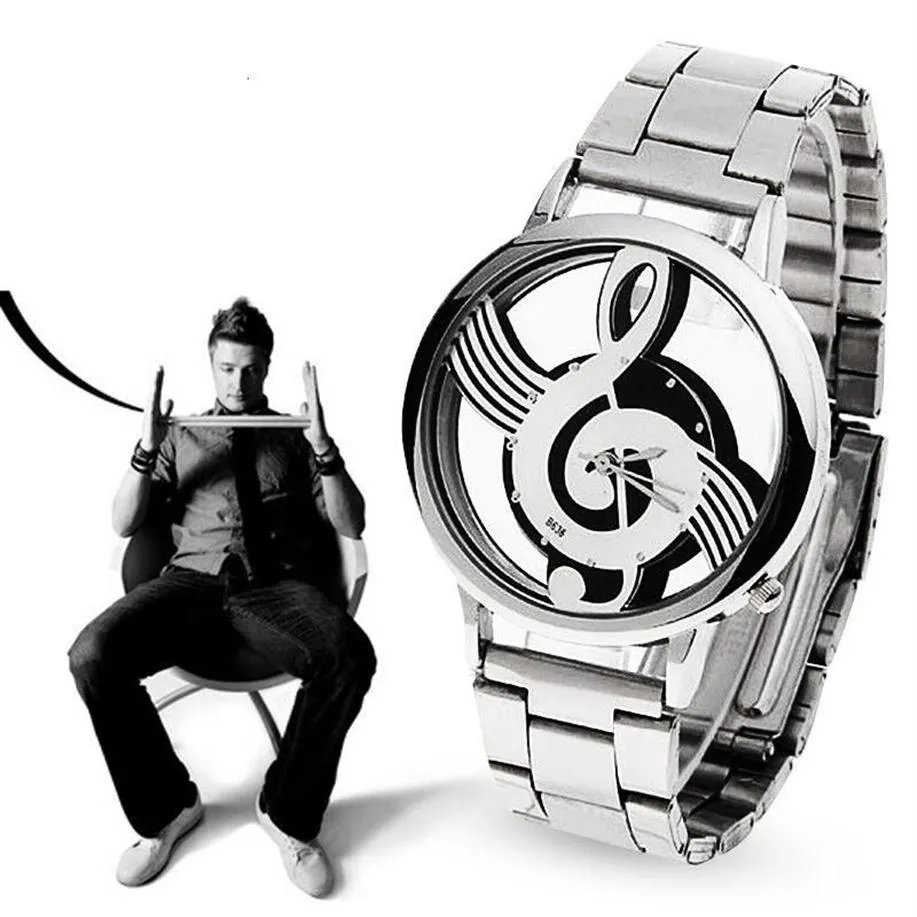 Montres-bracelets 2022 Mode et décontracté Note de musique Notation Montre en acier inoxydable Montre-bracelet pour hommes Femmes Argent Watches281l