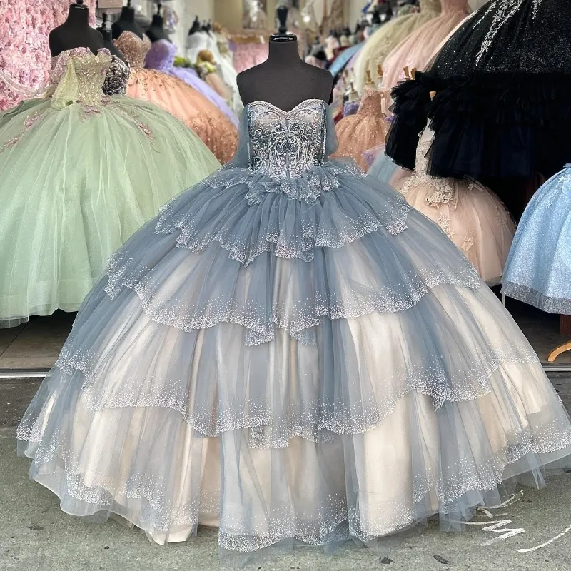 Sexy hors de l'épaule princesse douce 16 filles robe de bal perles cristal à lacets jupe bouffante robe De 15 Quinceanera femmes tenue de fête