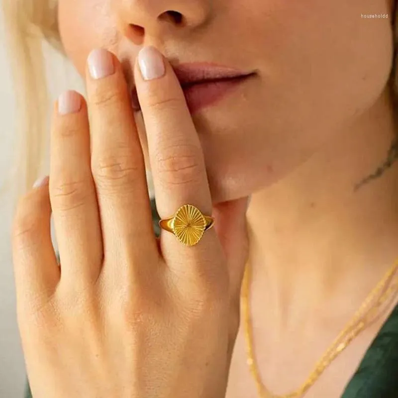 Pierścienie klastrowe Tauam Women Star Line Pierścień sygnetowy łagodny stal nierdzewna anty alergia kwadrat okrągły serce punk rockowy biżuteria minimalizm