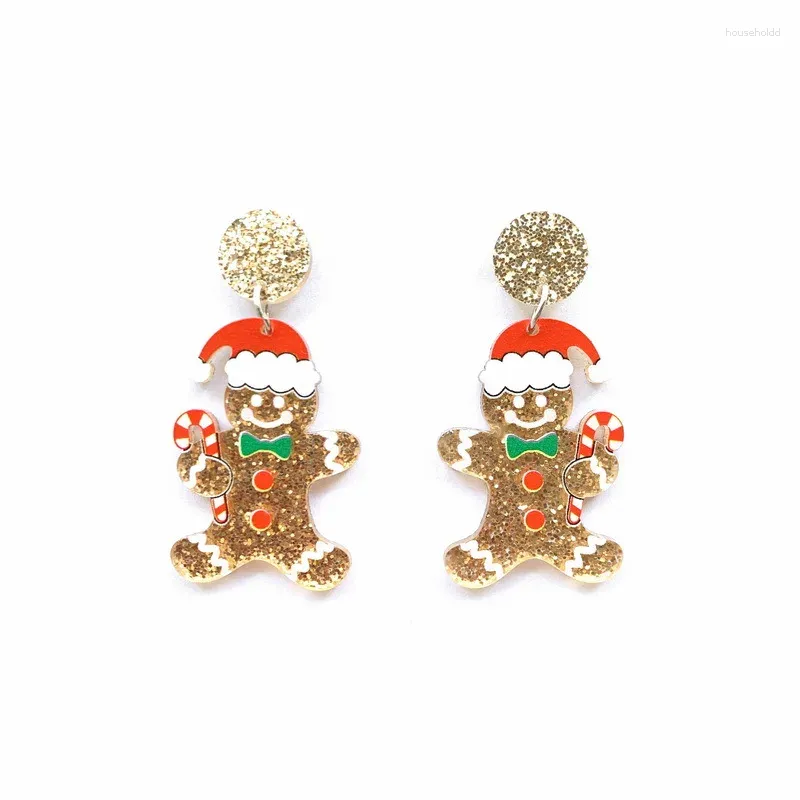 Dangle Brincos 2024 Natal Glitter Gingerbread Man Acrílico Encantos Gota Bonito Meninas Festa Jóias Presentes Atacado Aretes