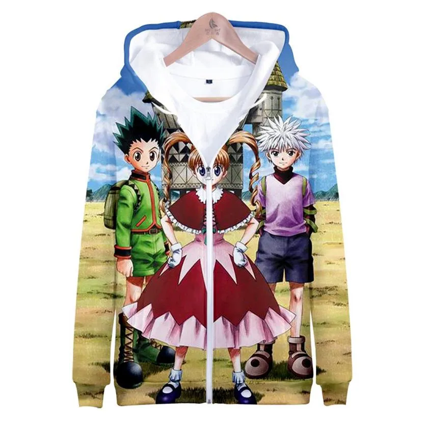 Anime HXH Hunter X Hunter Cosplay Kostüm Gon CSS Killua Zoldyck Kurapika Hisoka Unisex 3D Hoodie Reißverschluss Kapuzenpullover281s