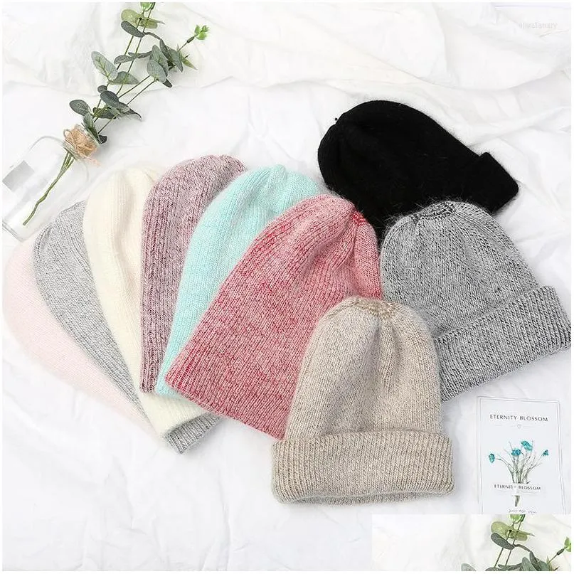 Beanie/Skull Caps Beanies Beanie/Skl Caps Autumn Winter Hair Hat Warm Hats Casual Women Solid Adt Cashmere Knitted Beanie With Color O Dhpei