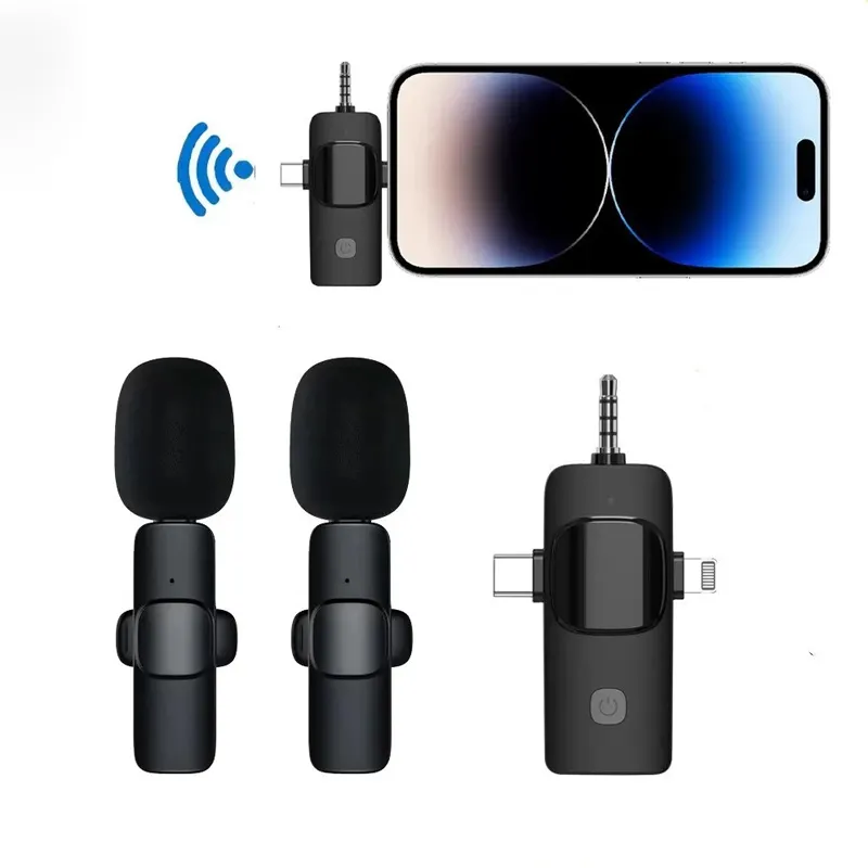 3 I 1 trådlös Lavalier -mikrofonbrusreducering 3,5 mm Mini Lapel Mic för iPhone/Android Phone/Camera/Laptop Video Recording