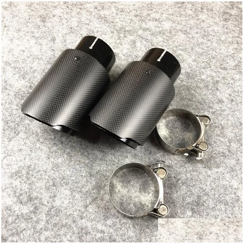 Muffler 2 Pieces Fl Black Stainless Steel Akrapovic Exhaust Tips Car Er Styling Drop Delivery Mobiles Motorcycles Parts System Dhwh5