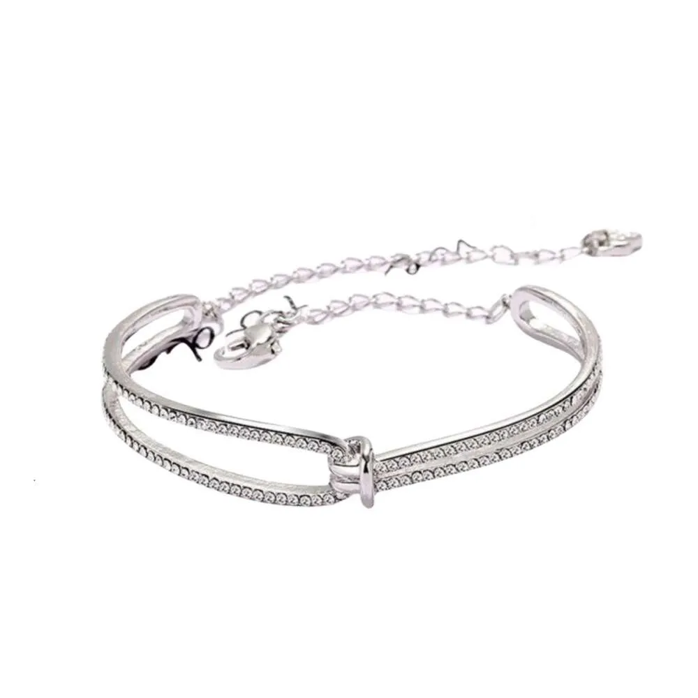 Pulsera Swarovskis Diseñador Mujer Pulseras con dijes de calidad original Elemento Pulsera trenzada de cristal con temperamento de oro rosa Regalo