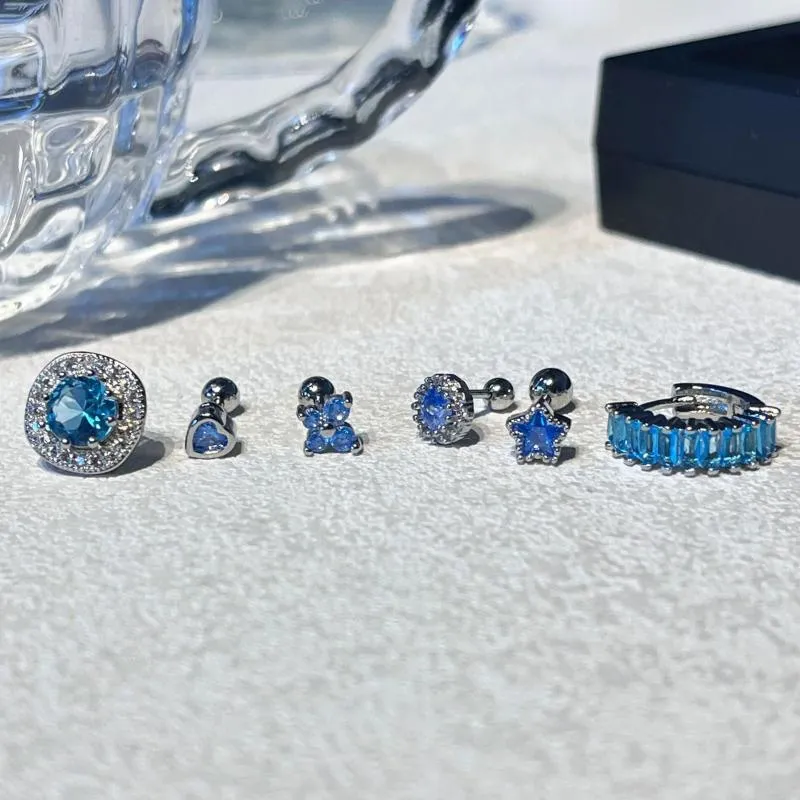 Boucles d'oreilles en acier inoxydable pour femmes, 1 pièce, Piercing en cristal bleu, bijoux de mariage coréen Cartilage Tragus