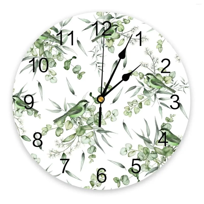 Wandklokken Zomerplanten Vierbladige grasgroene aquarelklok Moderne stille woonkamer Home Decor Hangend horloge