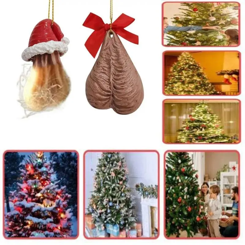 Decorações de natal carro pendurado ornamento decorativo presente do feriado árvore pingentes resina bowknot pingente engraçado pênis masculino
