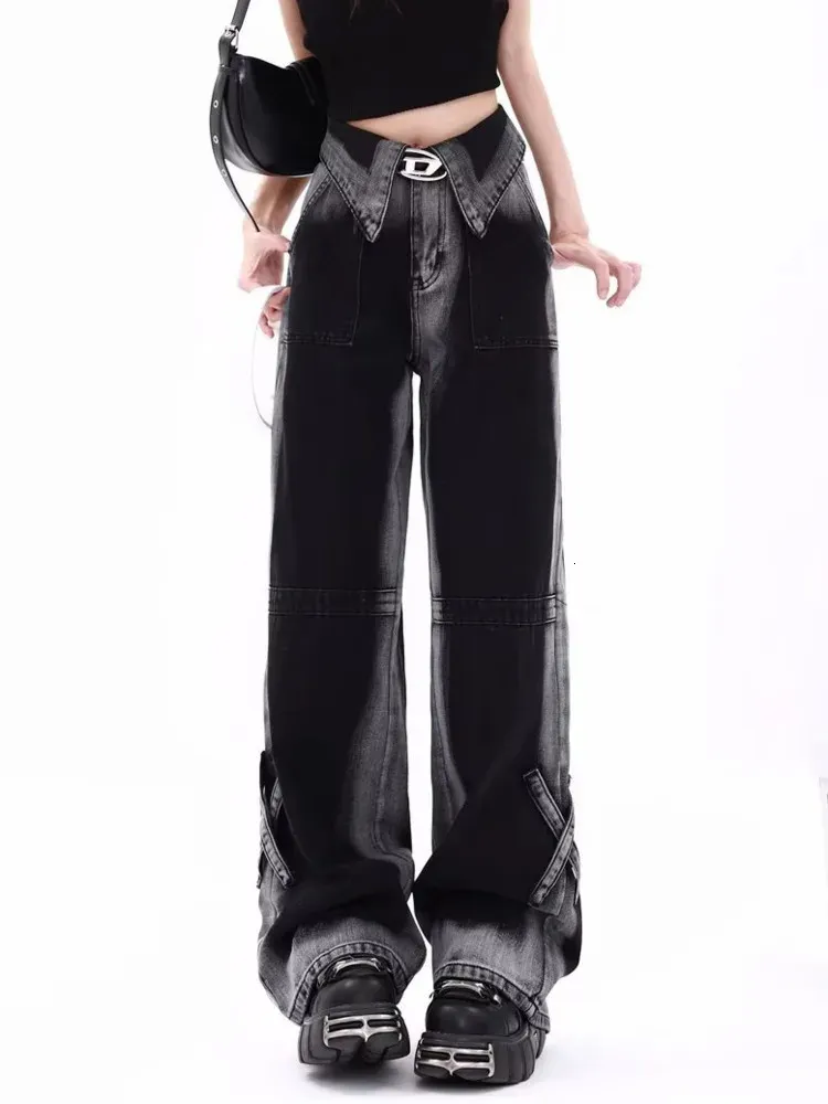 청소년을위한 빈티지하라 주쿠 진 의류 Y2K 여성 슬랙스 패션 미학 의류 가을 제품 가방 바지 240127