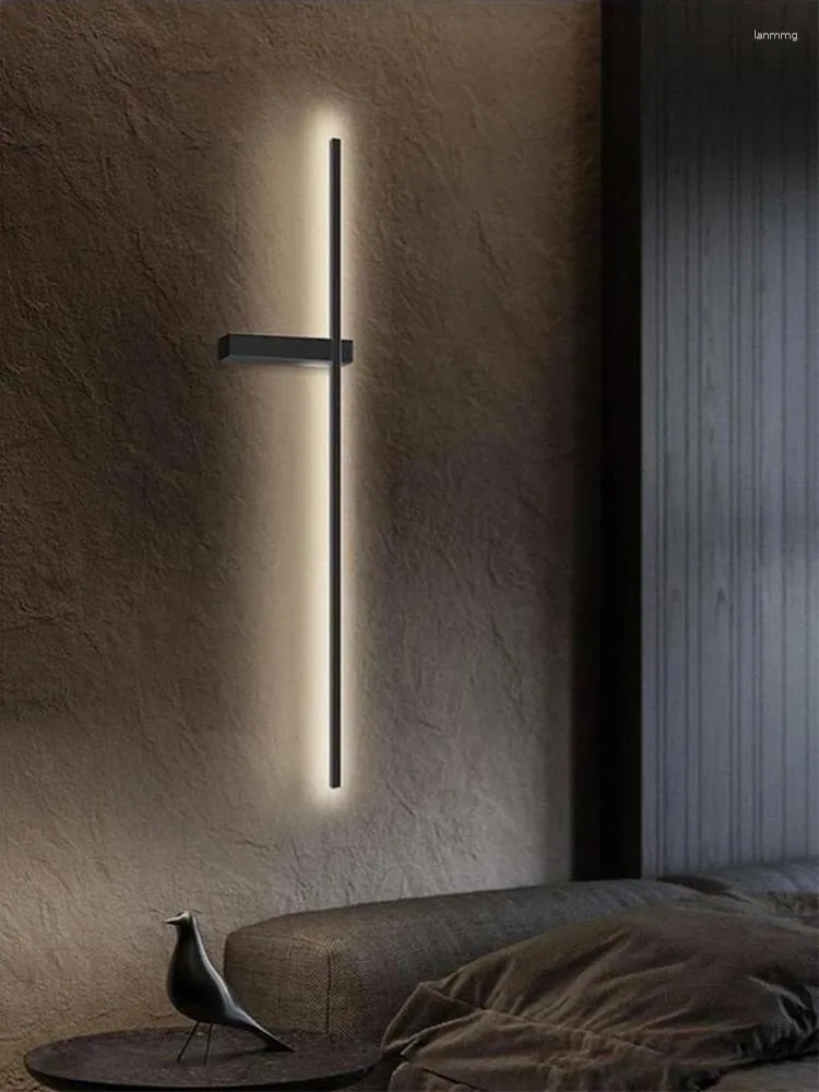 Настенный светильник, современная длинная металлическая полоса для гостиной, спальни, прикроватная лестница, коридор, домашний декор, черный минималистичный светодиодный ночник