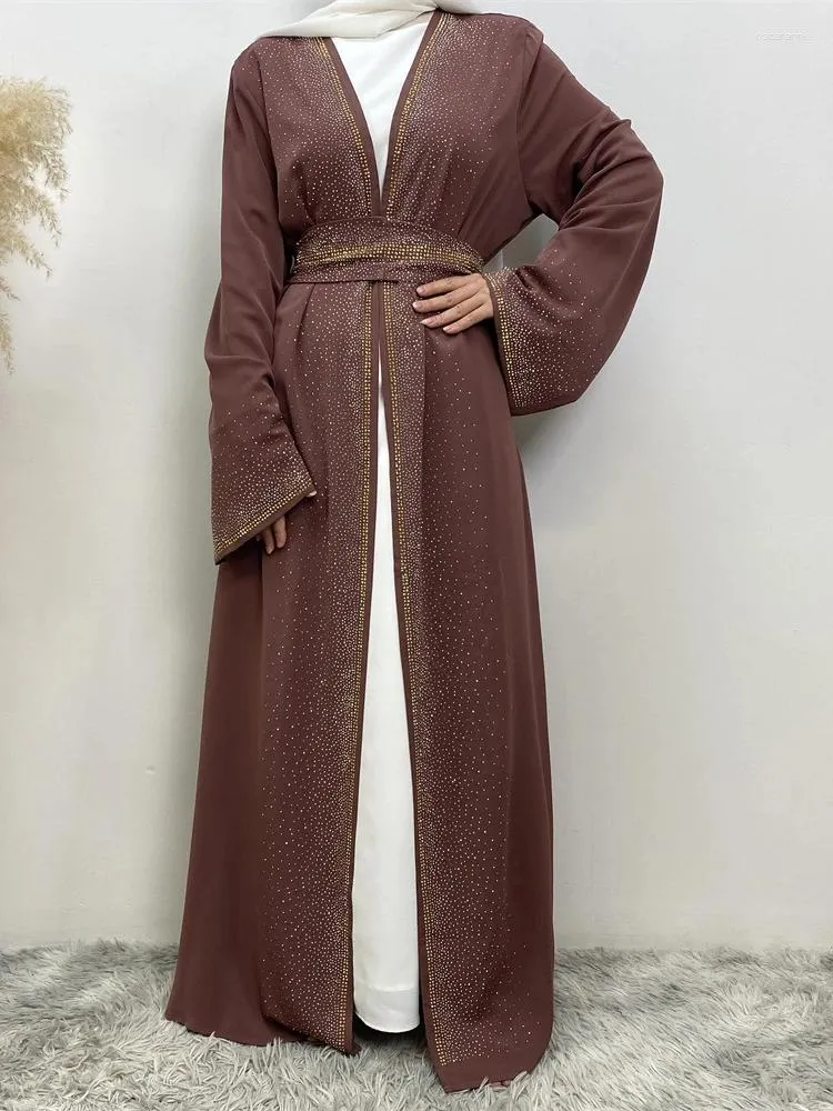 Etnische kleding Eid moslim abaya voor vrouwen diamant kimono vest jurk zak ramadan kant-up abaya kaftan dubai arabische lange gewaad vestido