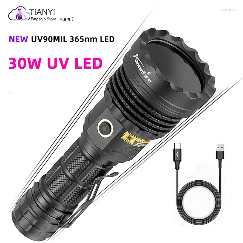 Flashlights Torches 30W UV90MIL 365 LED UV Ultraviolet High-power Flashlight Fluorescent Detection And Money Lamp