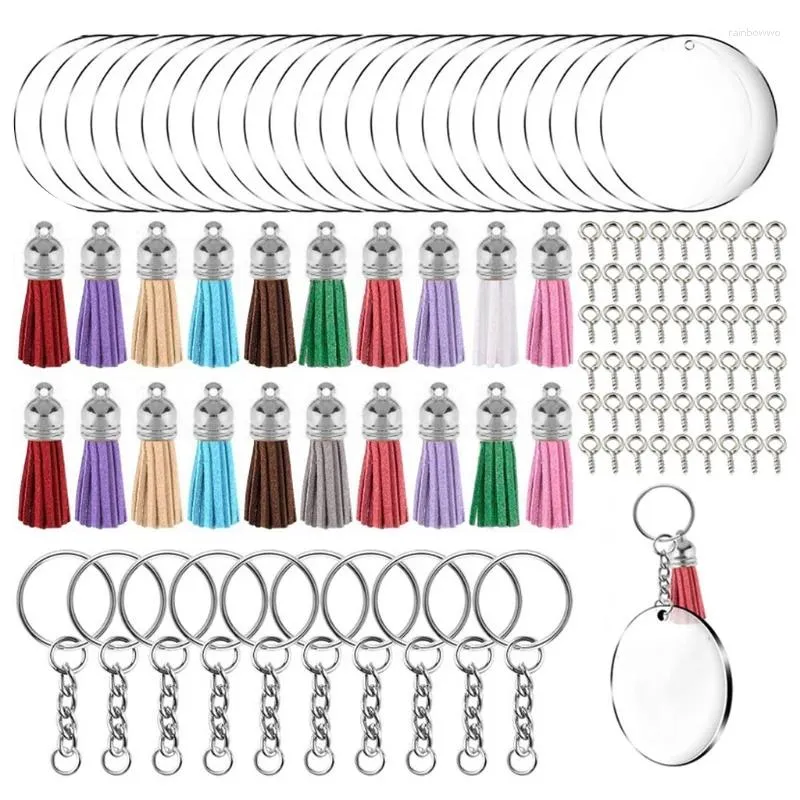 Keychains akrylklara cirklar för nyckelringar hoppar färgglada tofs hängande vinyl