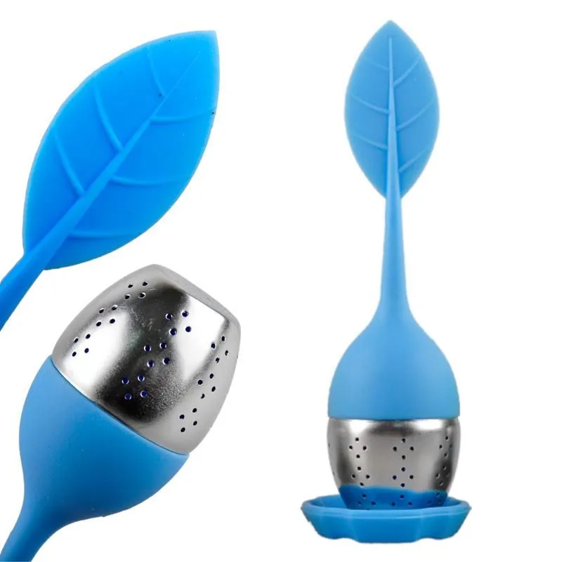 Tea Infuser Stainless Steel Strainers Creative Design Leaf Shape Filter Silicone Infuser with Food Grade make Tea Bag Filter with Trays