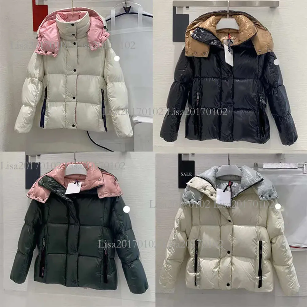 Designer para baixo parkas curto bordado emblema cor bloco engrossado quente puffer breadsuit jaqueta feminina casaco de inverno tamanho 0/1/2/3