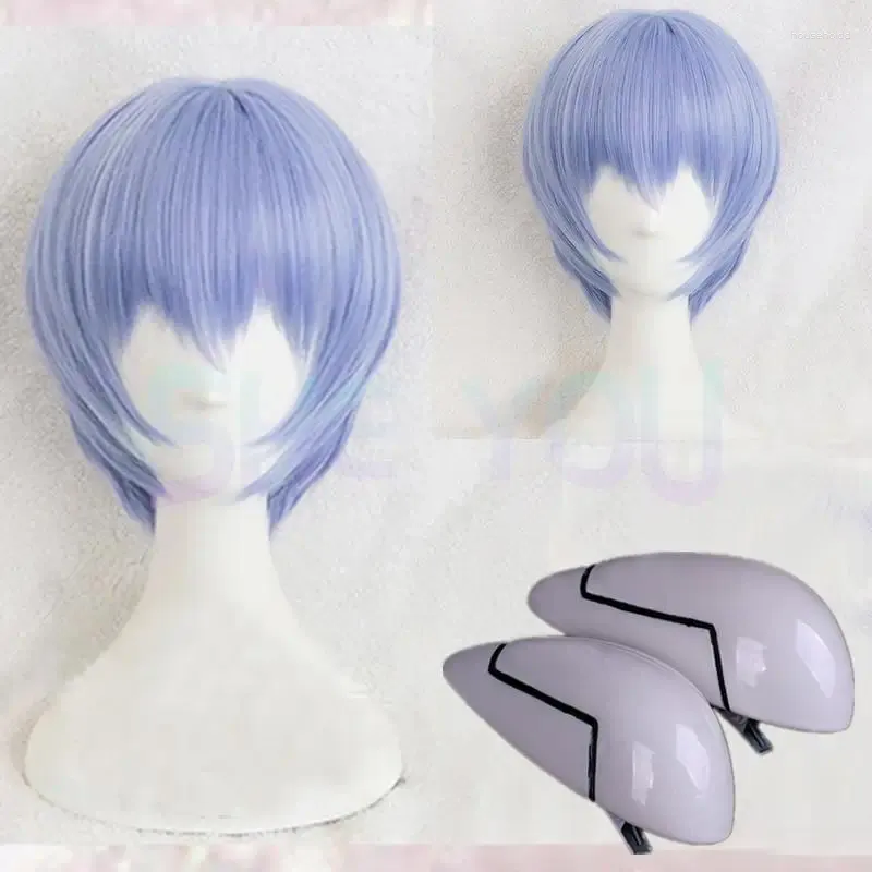 FORNITÀ DI PARTY EVA Ayanami Rei Wig Short Azzurro Resistente al calore Resistente ai capelli sintetici Caspite di copricapo Haripins Capo