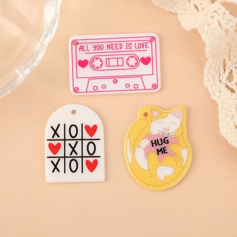 Breloques 6 pièces Valentine acrylique amour chat XOXO pour collier porte-clés bricolage faisant des accessoires