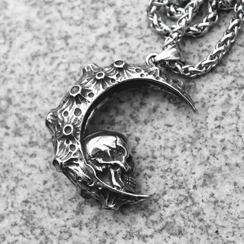 Naszyjniki wiszące vintage gotycka czaszka księżycowa dla mężczyzn punkowy naszyjnik biżuteria ze stali nierdzewnej