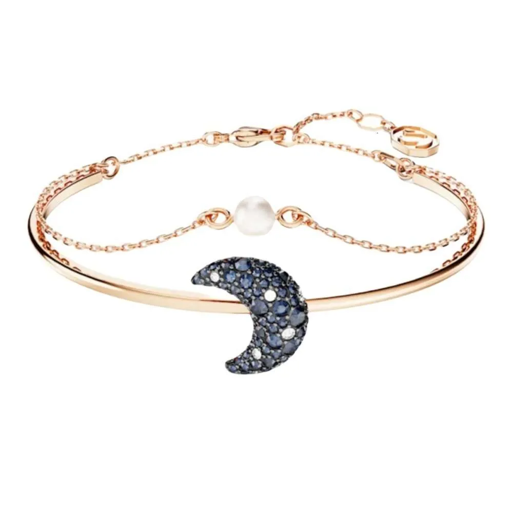 Bracciale Swarovski Braccialetti di design da donna di qualità originale Braccialetti con ciondoli Bracciale con perle di luna per donna Bracciale con luna di luce brillante in cristallo elemento