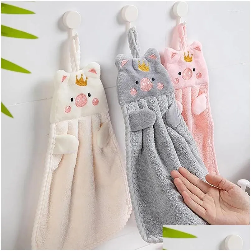 Towel Towel Cute Hand Kitchen Bathroom Super Absorbent Microfiber Tableware Cleaning Cartoon Pig Hanging Drop Delivery Dhirt