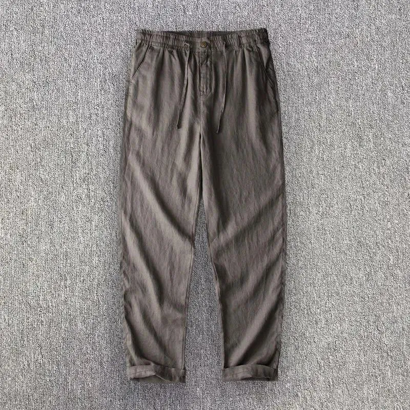 Pantalon en lin avec cordon de serrage pour homme, décontracté, ample, drapé, jambe droite, surdimensionné, taille élastique, printemps été