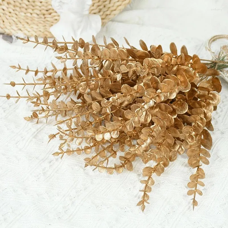 Fiori decorativi 10 pezzi piante artificiali dorate foglia di eucalipto decorazione natalizia per la casa soggiorno fiore per festa di nozze fai da te