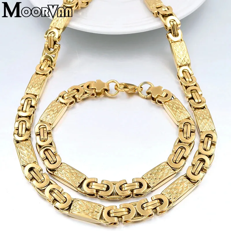 Moorvan Goldcolor Men Design smycken Set Party Neckbracelet Long 55cm22cm Trendry Accessory VBD022 240123