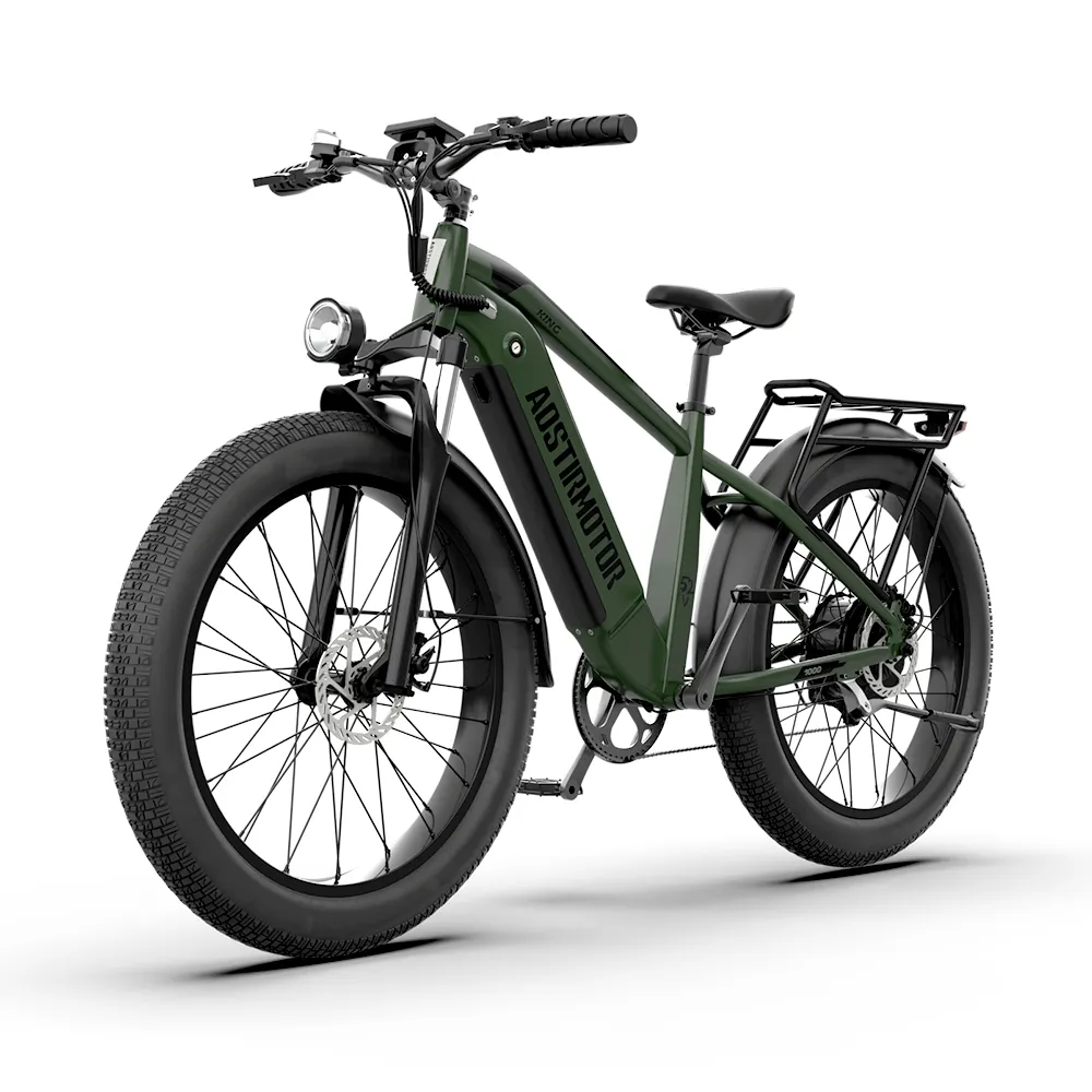 US STOCK AOSTIRMOTOR KING Bicicleta elétrica 52V 1000W Mountain Ebike 52V 15Ah Bateria 26 polegadas 4.0 Pneu gordo Color-U-LCD Display Freio hidráulico Duplo ombro garfo grande