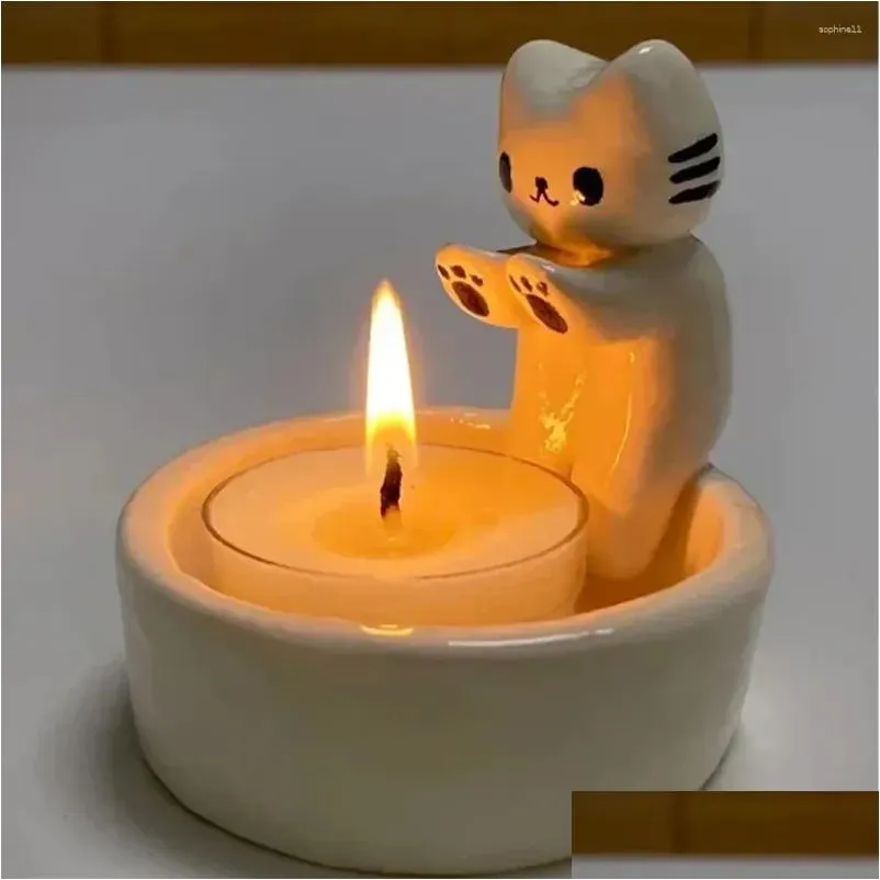 Candle Holders Candle Holders Kitten Holder Gypsum Mold Diy Handmade Storage Box Crafts Casting Molds Home Decoration Drop Delivery Dhozw