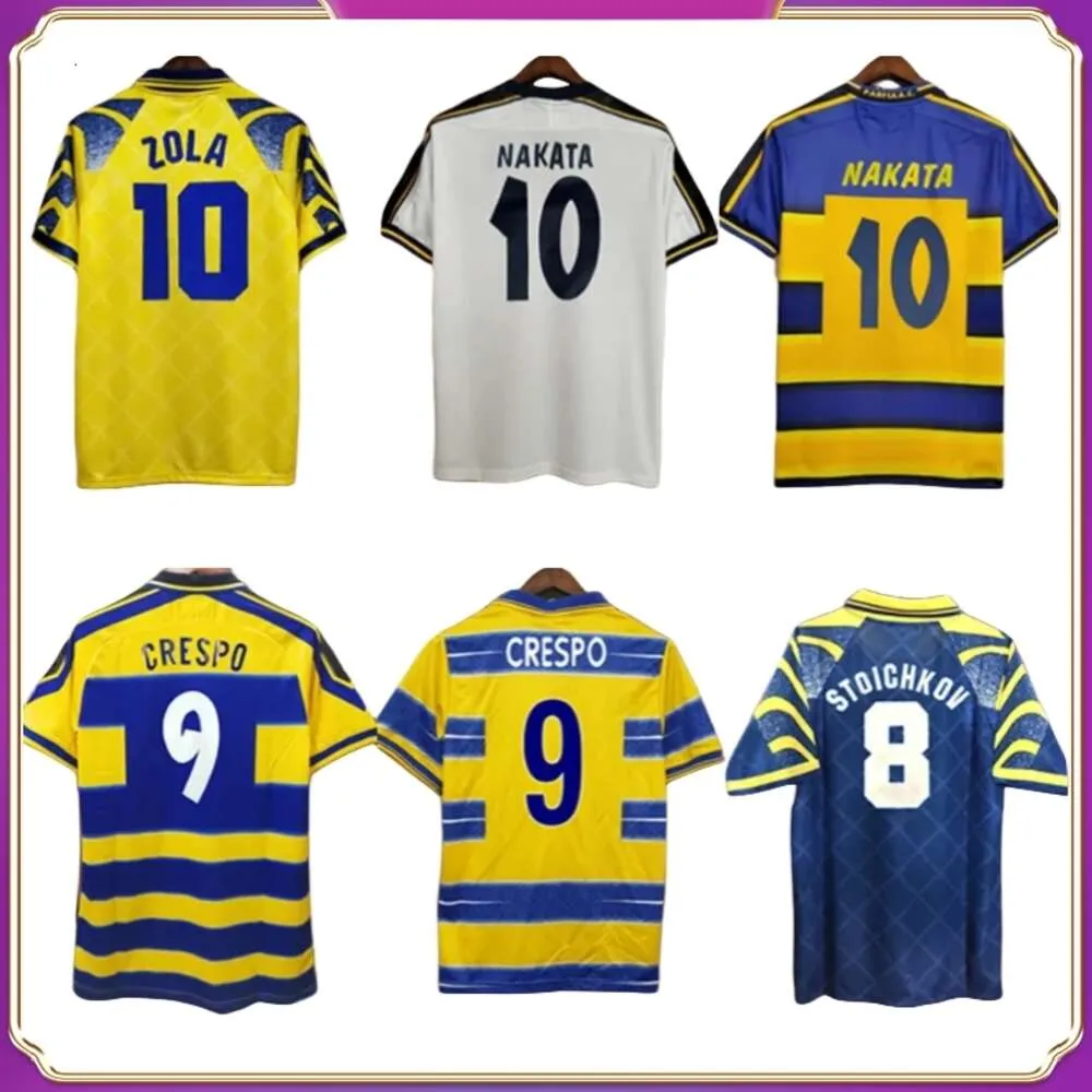 1998 1999 2000 Parma Calcio Herren-Fußballtrikots CRESPO CANNAVARO BAGGIO ASPRILLA Heim-Gelb-Blau-Fußballtrikot Kurzarm-Erwachsenenuniformen