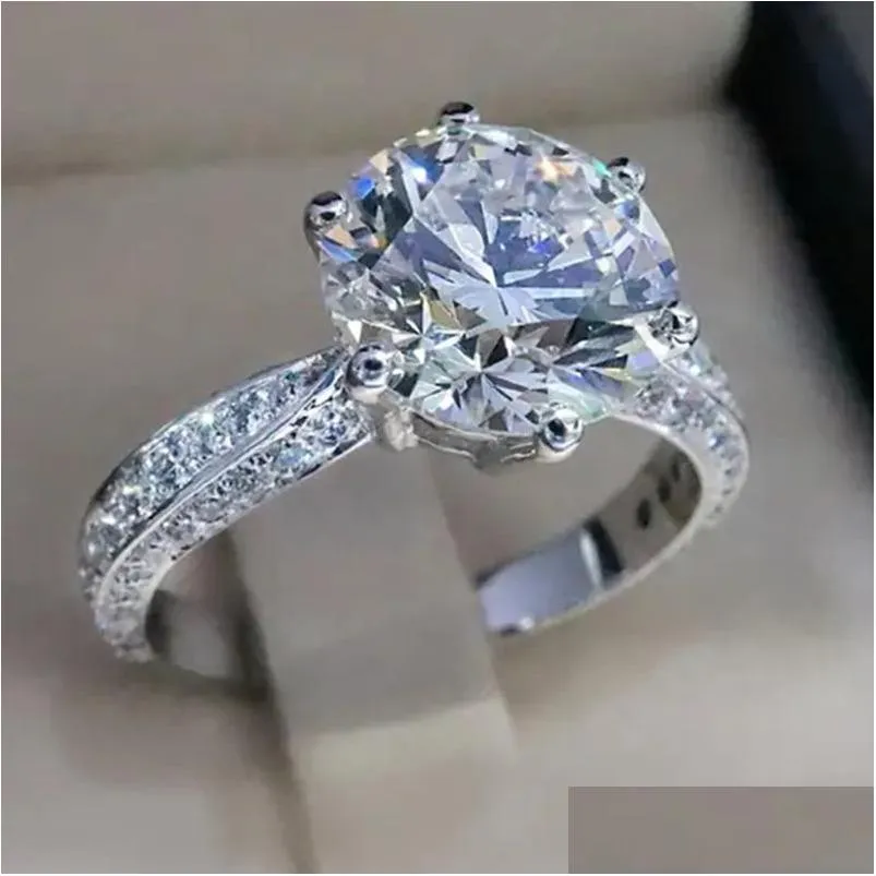 Cluster Ringe 2022 Luxus 925 Sterling Silber Verlobungsring für Frauen Jahrestag Geschenk Schmuck Großhandel Drop Lieferung Dh5H0