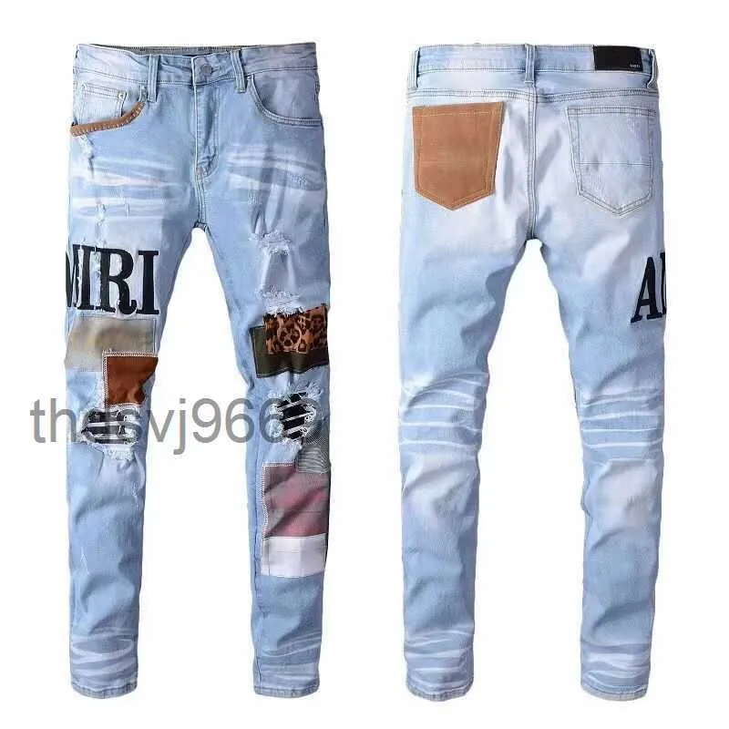 Heren jeans Distressed Motorcycle Biker Jean Rock Skinny Slim Ripped Hole Letter Kwaliteit Designer Broek Merk 9 kleuren Denim Maat 28-40 M4BH