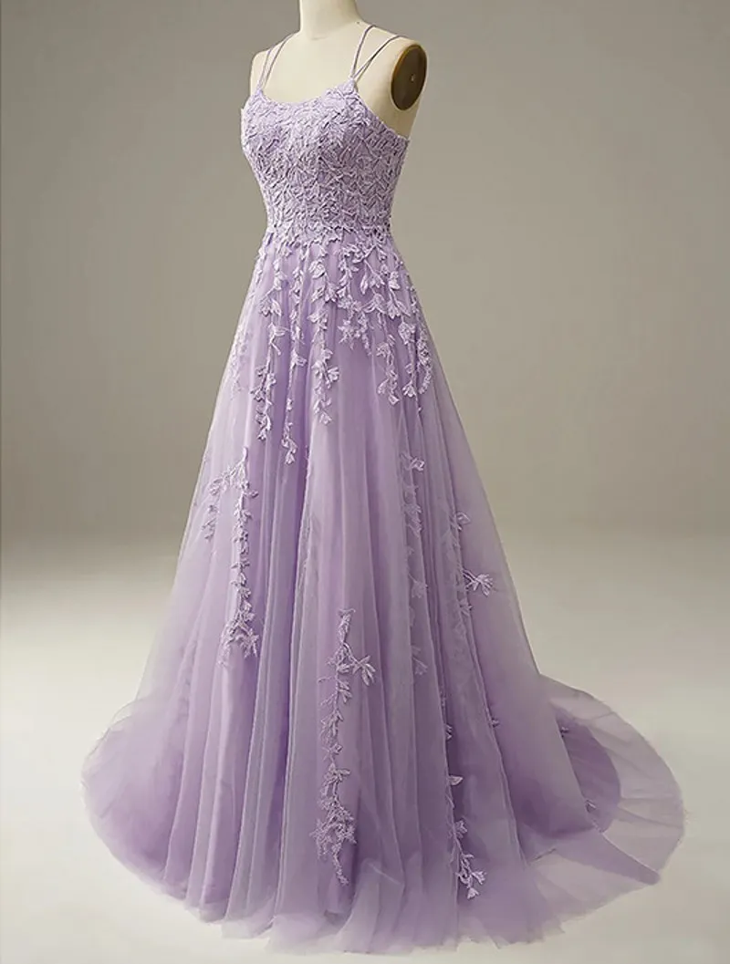 Elegant Purple Evening Dresses Spaghtti Straps Lace Appliques Prom Party Gowns | eBay Elegant Purple Evening Dresses Spaghtti Straps Lace Appliques Prom Party Gowns | eBay