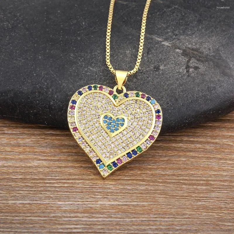 Pendant Necklaces Nidin Arrival Romantic Heart Shape Colorful Color Cubic Zirconia CZ Lucky Wedding Jewelry Party Gifts Necklace