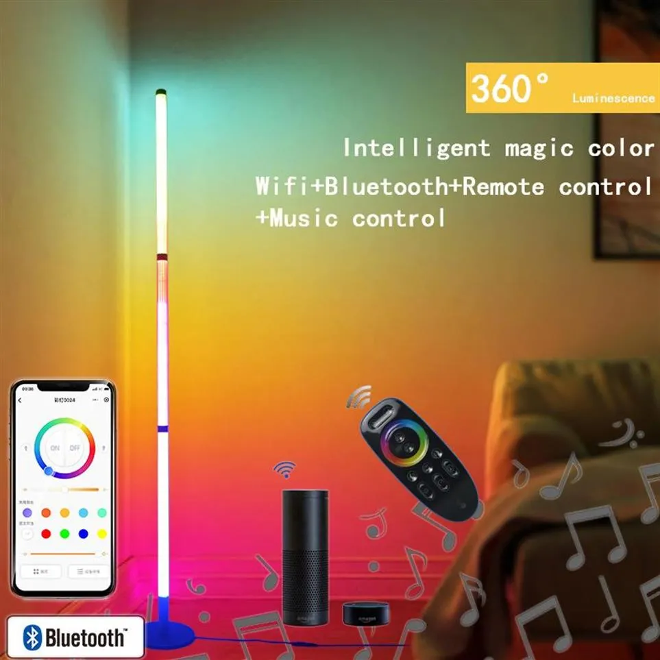 LED Corner Floor Lamp WiFi RGB Bakgrund Atmosfärer Lätt levande Stående belysning för kompatibel med Alexa Google Assistant20o
