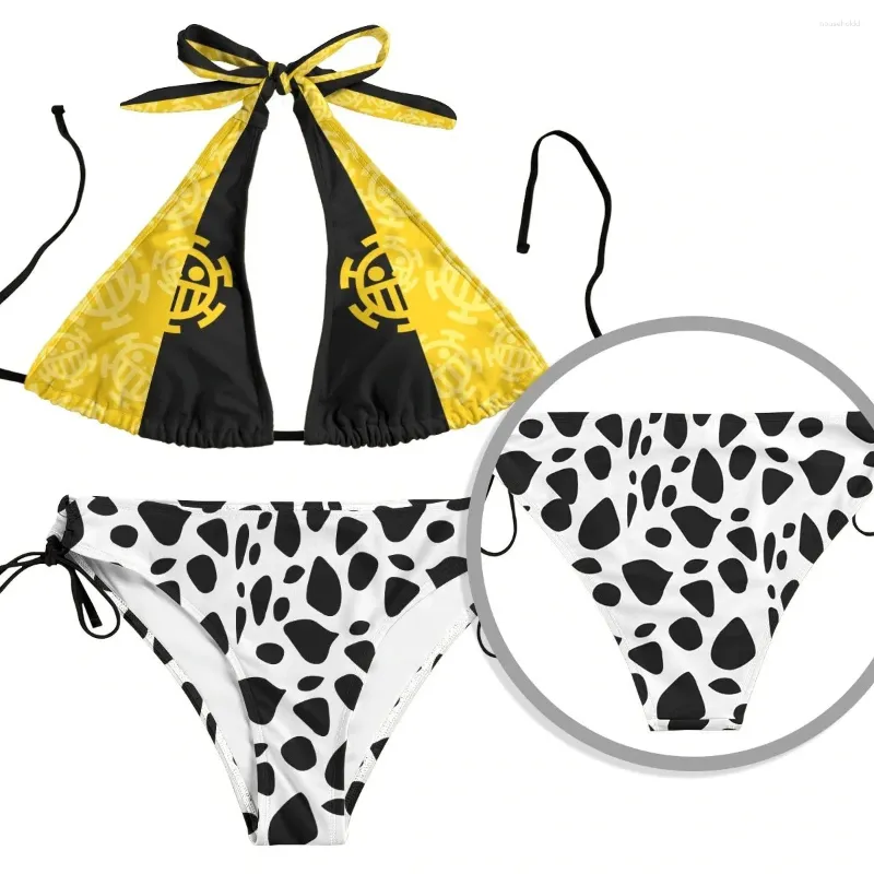 Women's Swimwear Anime ONE PIECE Trafalgar Law Cosplay Bandage Swimsuit Women Girl Beach Suspenders Split Bikini Leopard Panties Bathing