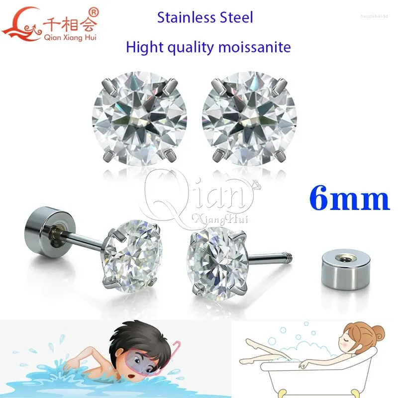 Oorknopjes Zilver Kleur 6mm en 8mm Ronde Witte D Vvs Moissanite Roestvrij Stalen Studs Sieraden Zwemmen Zwemmen Mannen Vrouwen