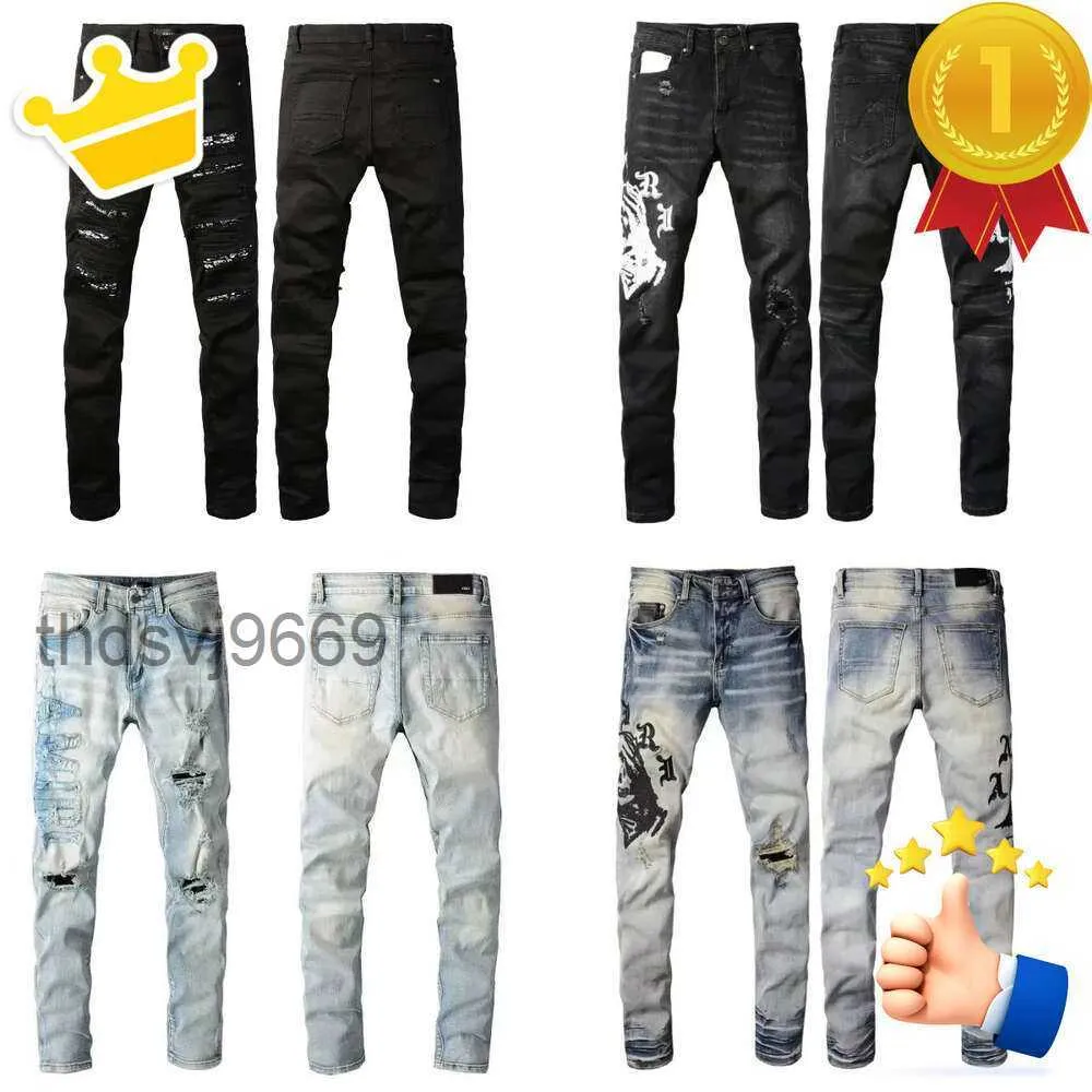 Purple Mens Denim Designer Tears Brand Ruin Stacked Fashion Trends Rock Revival Men Pants Black Skinny Jeans Jean 25MD