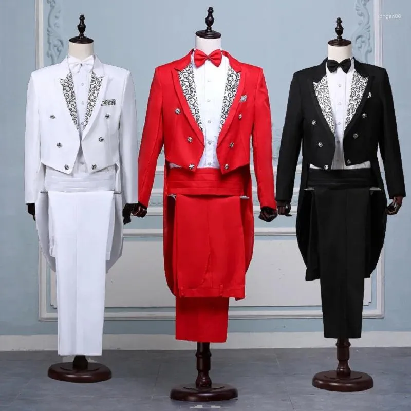 Ternos masculinos masculinos branco/preto/vermelho fraque mágico palhaço palco festa de formatura 2 peças conjunto padrinhos para casamento smoking jaqueta calças