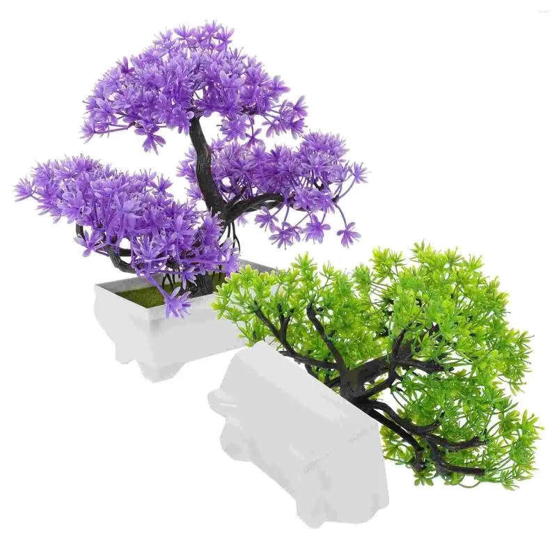 Dekorativa blommor 2 datorer Simulering Välkommen Pine Zen Garden Fake Plant Book Hyllor för Office Bonsai