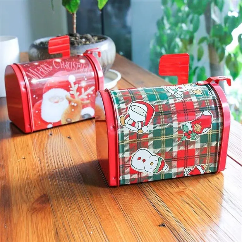 Decorações de natal caixa de lata folha de flandres postbox recipiente cartões doces doookies cozimento presente embalagem caso 1pcs stockings245o