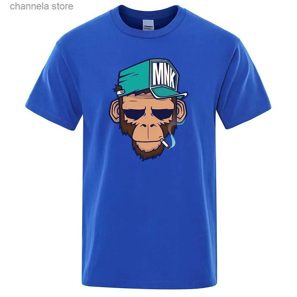 Męskie koszulki 2023 Letnie bawełniane topy palenie małpy krótkie rękawie Mężczyzn T-shirt moda luźna koszulka harajuku hip hop tees tee streetwear t240202