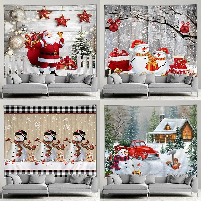 Tapestries Christmas Decoration Tapestry Santa Claus Snowman Wall Art Background Cloth Living Room Year Home