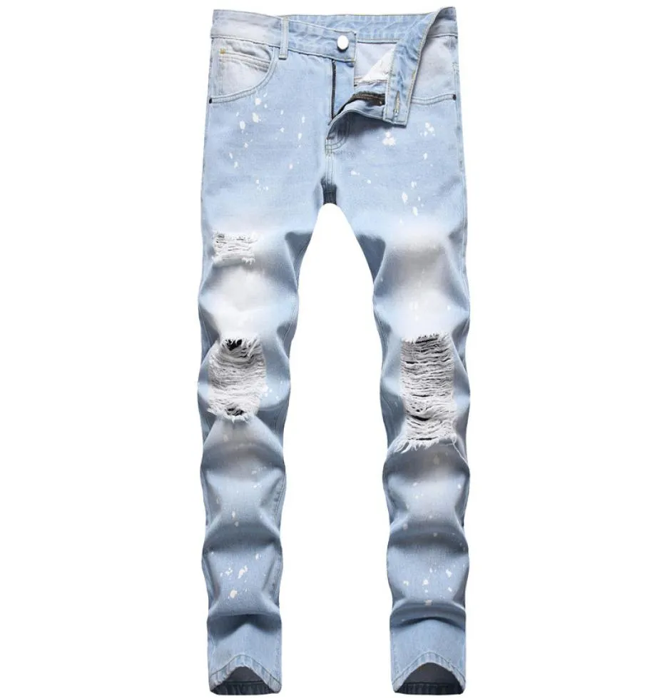 2022 MEN039S Yırtılmış Skinny Jeans Fashoin Sıradan İnce Denim Pantolon Boyut 2842 Midwaist Çoklu Delik Pantolon Pantolon Pantalo2130934