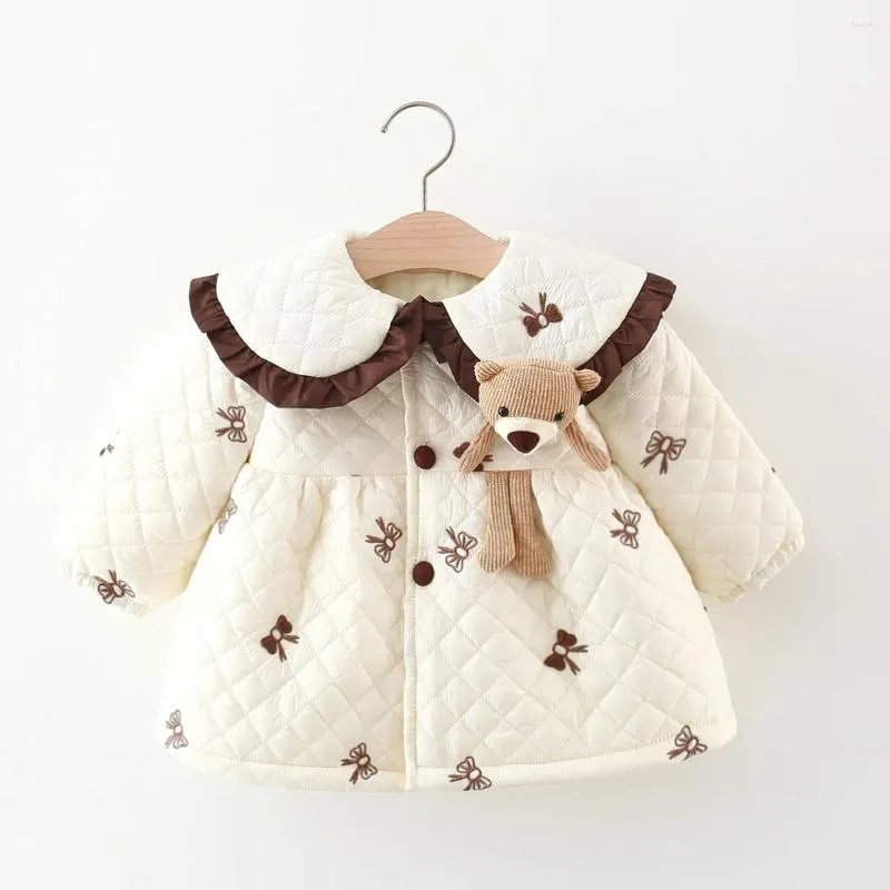 Daunenmantel 2024 Herbst- und Winterkleidung Kleines Mädchen Bärenpuppe bestickte Reversjacke Großhandel