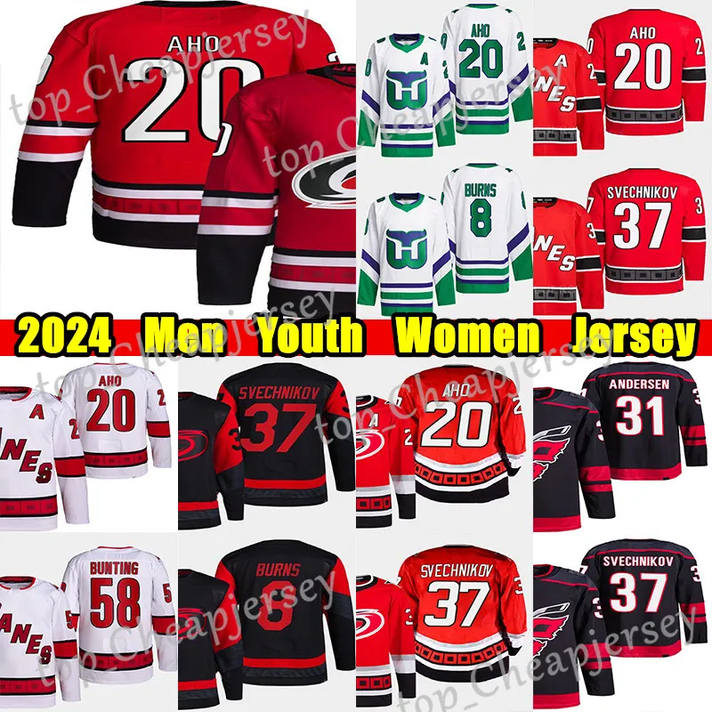 #20 Sebastian Aho Reverse Retro Hockey Jersey #8 Brent Burns Andrei Svechnikov Teuvo Teravainen Michael Bunting Staal Seth Jarvis Dmitry Orlov Jaccob Slavin Jerseys