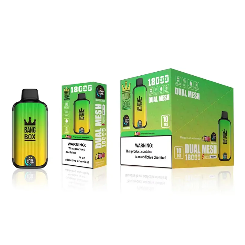 BANG Box 18000 Puffs Djeńcowy Vape z cyfrowym wyświetlaczem Puff 18k ładowalne E papierosy podwójna cewka z siatki 0% 2% 3% 5% 12 kolorów