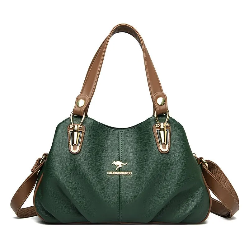 2024 NEW Brands Soft Leather Handbags for Women Vintage green Shoulder Tote Bag Luxury Designer Ladies Large Capacity Purse Bags Sac A