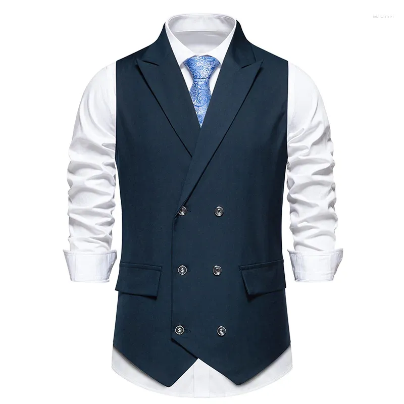 Mäns västar män formell klänning väst för bröllop dubbel breasted ärmlös västmästare manlig elegant gentleman prom bankett middag gilet kläder